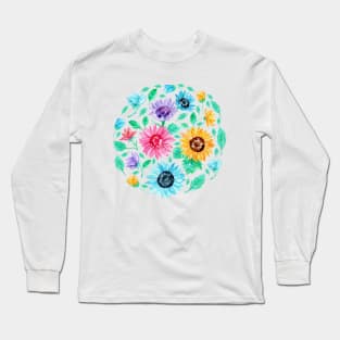 Watercolour Rainbow Sunflowers Long Sleeve T-Shirt